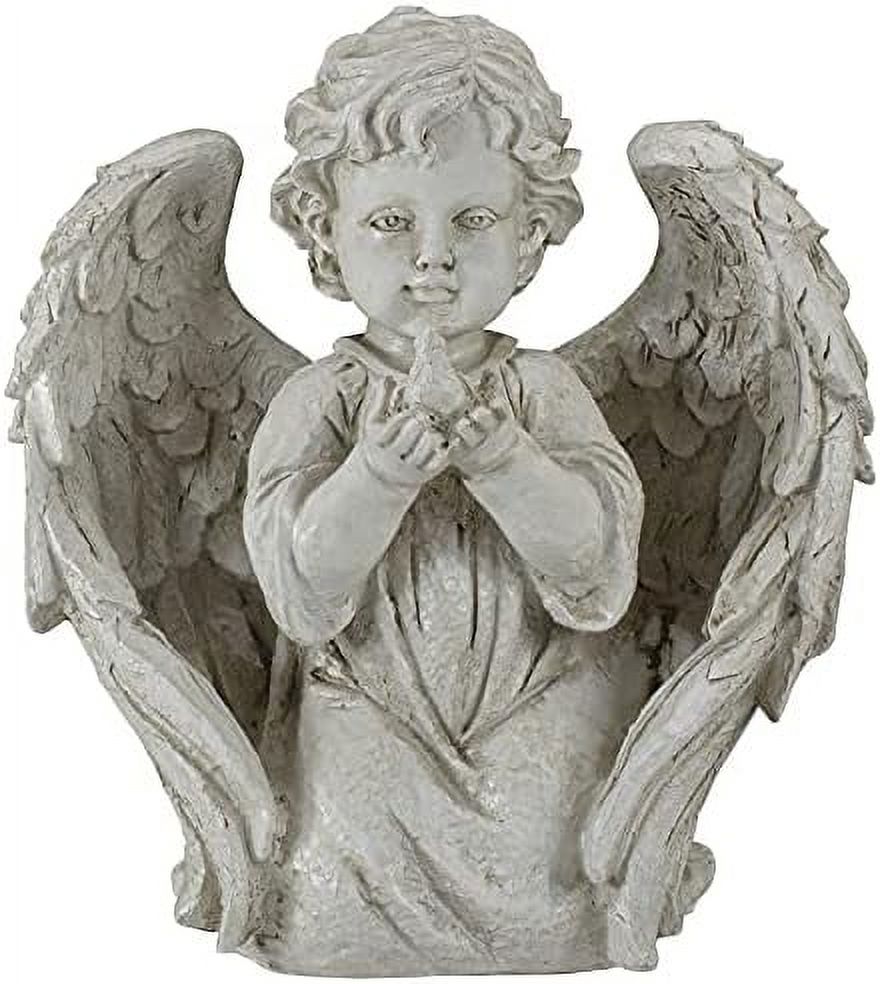 Ivory Angel Boy Kneeling With Outdoor Garden Statue