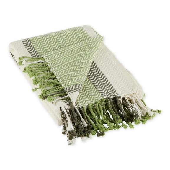 DII Bold Herringbone Cotton Throw Blanket, 50x60", Antique Green/Sage