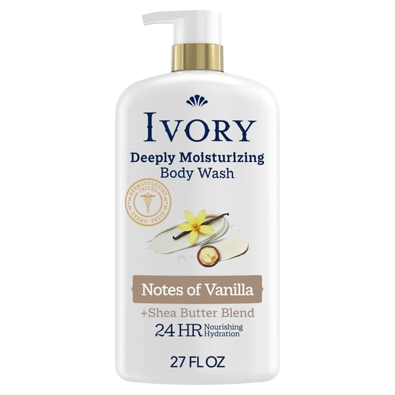 Ivory Deeply Moisturizing Body Wash, Notes of Vanilla Scent, 27 fl oz