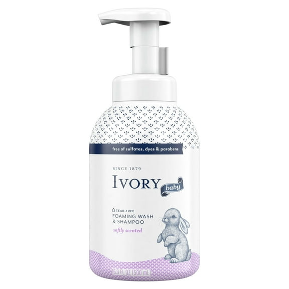 Ivory Baby Foam Unisex Baby Wash & Shampoo, Softly Scented, for Baby's Sensitive Skin, 16.9 oz