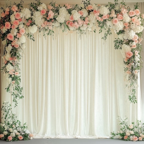 VGMiu Backdrop Curtain for Wedding Parties Ivory 10 x 10FT Photo Polyester Backdrop Drapes for Wedding Photoshoot Baby Shower Birthday 2 Panels 5x10FT