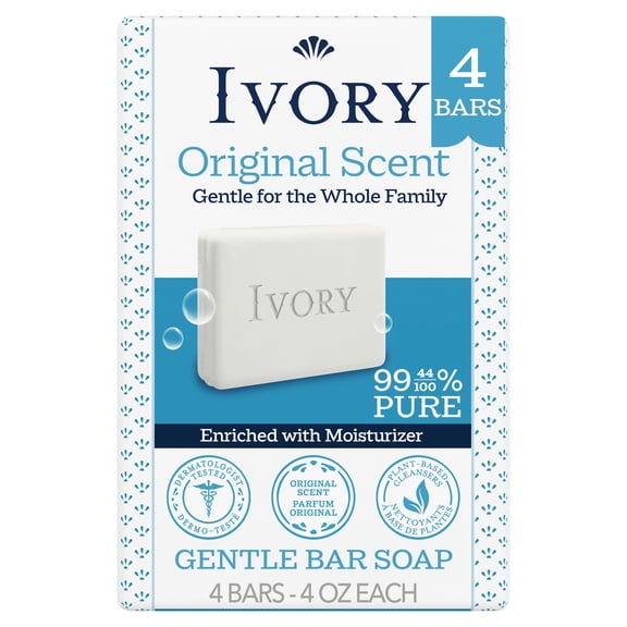 Ivory Gentle Bar Soap, Original Scent 4 oz, 4 Count