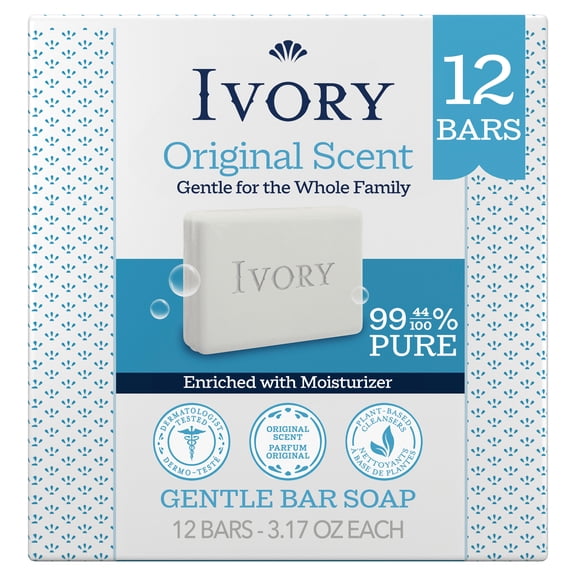 Ivory Gentle Bar Soap, Original Scent 3.17 oz, 12 Count