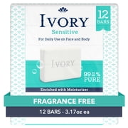Ivory Sensitive Bar Soap, Fragrance Free 3.17 oz 12 count