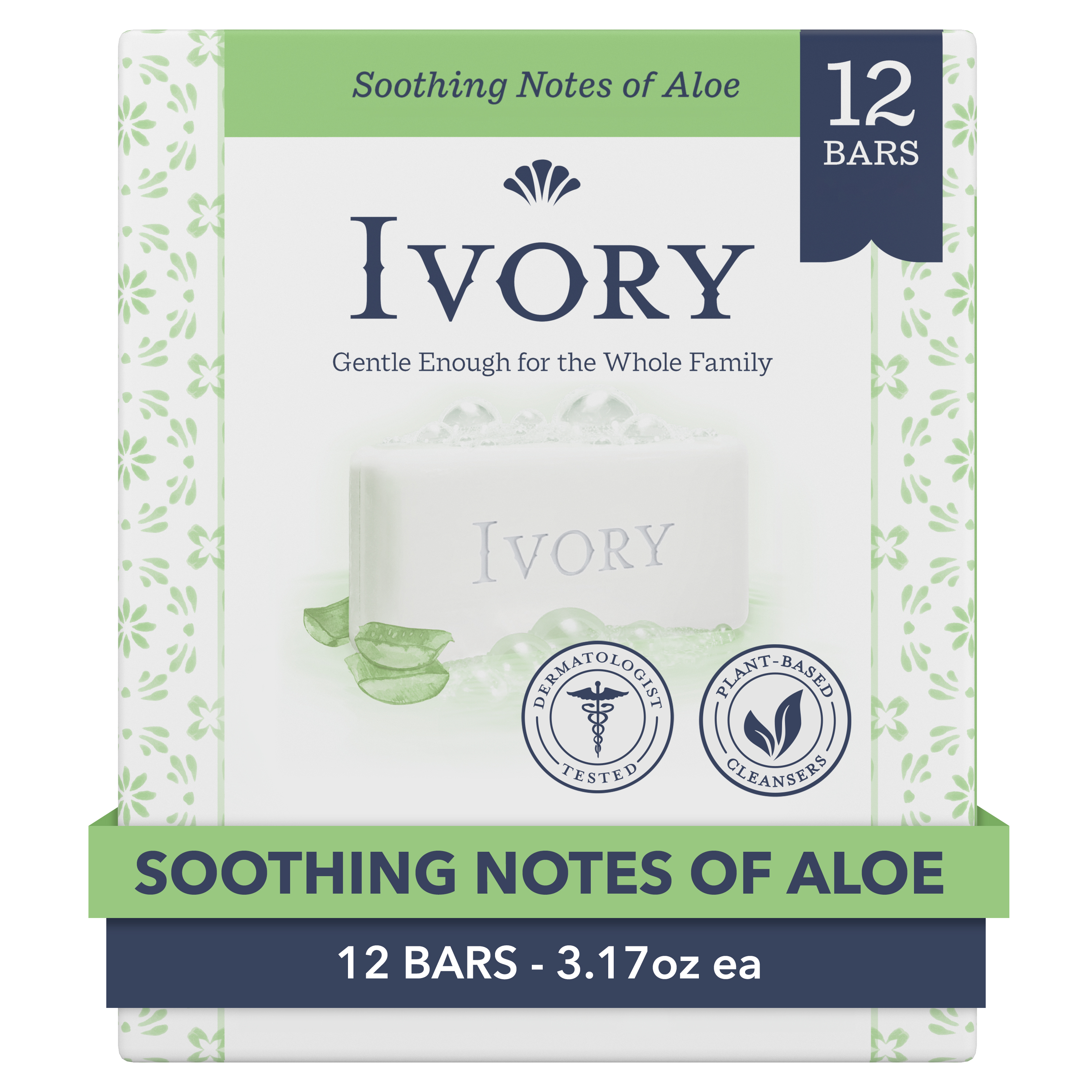 Ivory Bar Soap Notes of Aloe, for All Skin Types, 3.17 oz., 12 Count - image 1 of 8