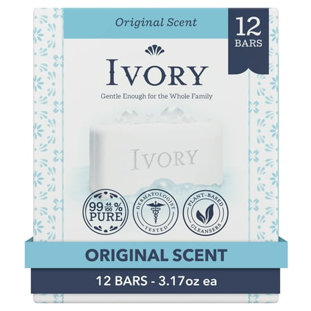 Ivory Bar Soap, Original Scent, for All Skin Types, 12 Count 3.17 oz