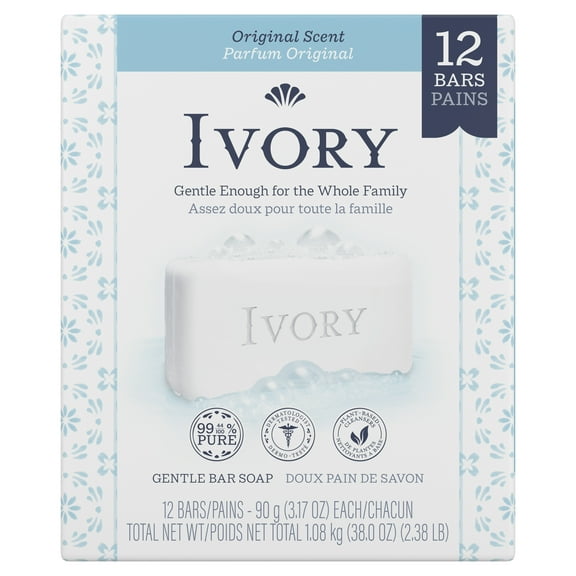 Ivory Bar Soap, Original Scent, for All Skin Types, 12 Count 3.17 oz