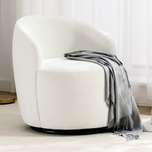 Ivory Barrel Chair with Chenille | Ideal for Different Indoor Scenes | Chenille and Foam Construction | Spot - Clean with Dry Cloth