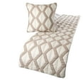thumbnail image 1 of Ivory Bed Runner without Pillow Cover, Queen Size 74"x18" Decorative Bed Runner, Ivory & Taupe Linen Bed Scarf in Quilted Pattern & Linen Embroidery - Pattern Flatter, 1 of 4