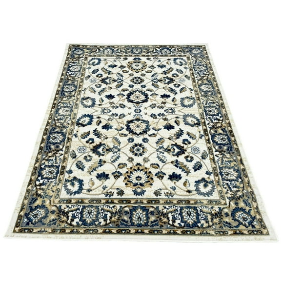 Ivory Beige Cream Blue Floral Oriental Traditional Vintage Area Rug Carpet