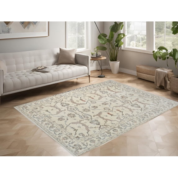 Ivory Beige Premium Handwoven Pure Wool Chobrang Rug, 5ft 10in x 8ft 11in