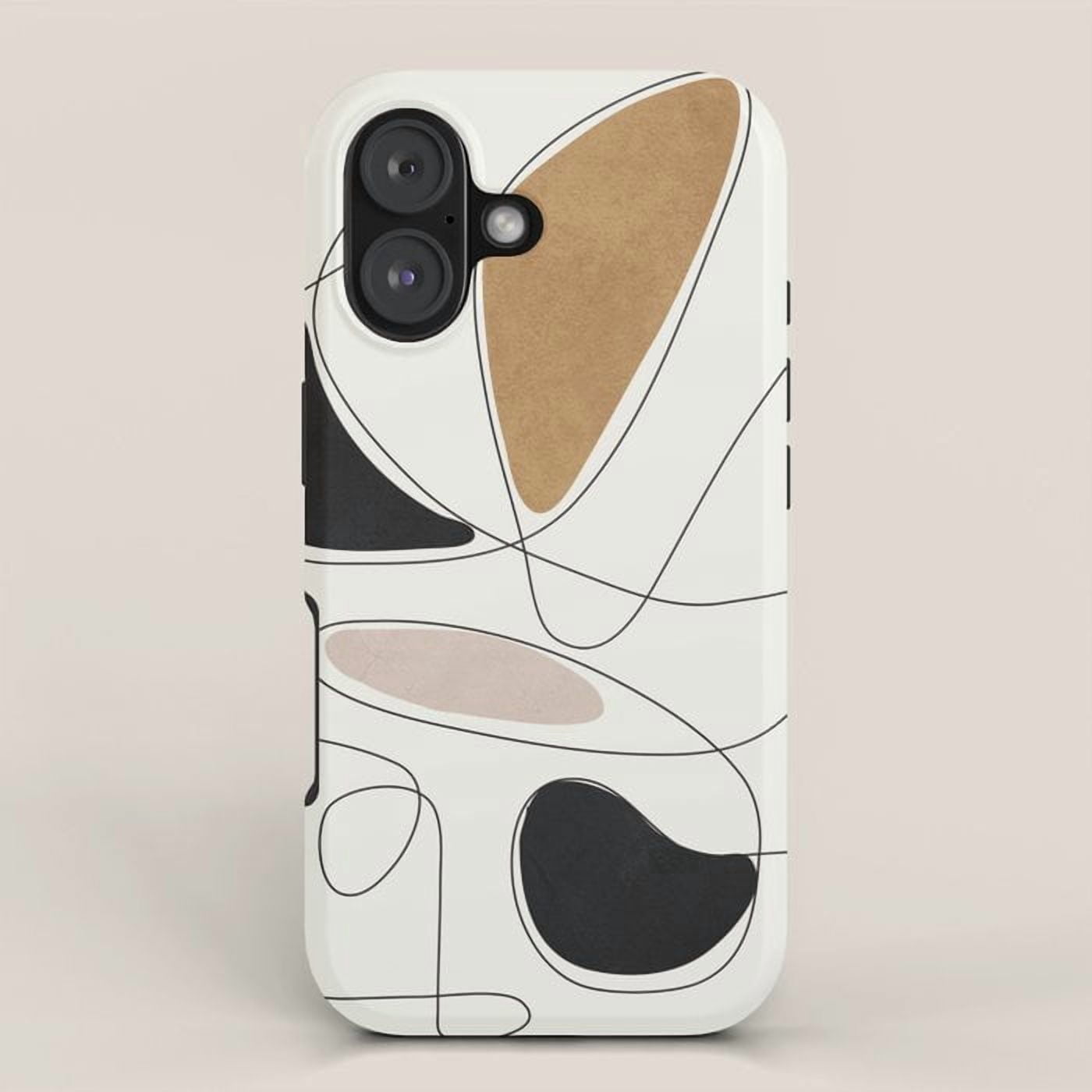 Ivory, Black, Tan and Beige Organic Geometric Line Art Tough Phone Case ...
