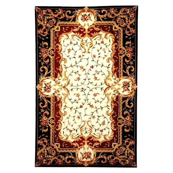 Ivory & Black Victorian Style Rug (6 ft. Round)