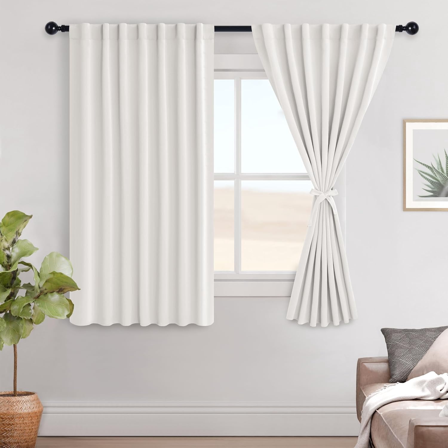 Ivory Blackout Curtains 63 Inches Long, 60 Inches Wide, 2-Piece Set ...