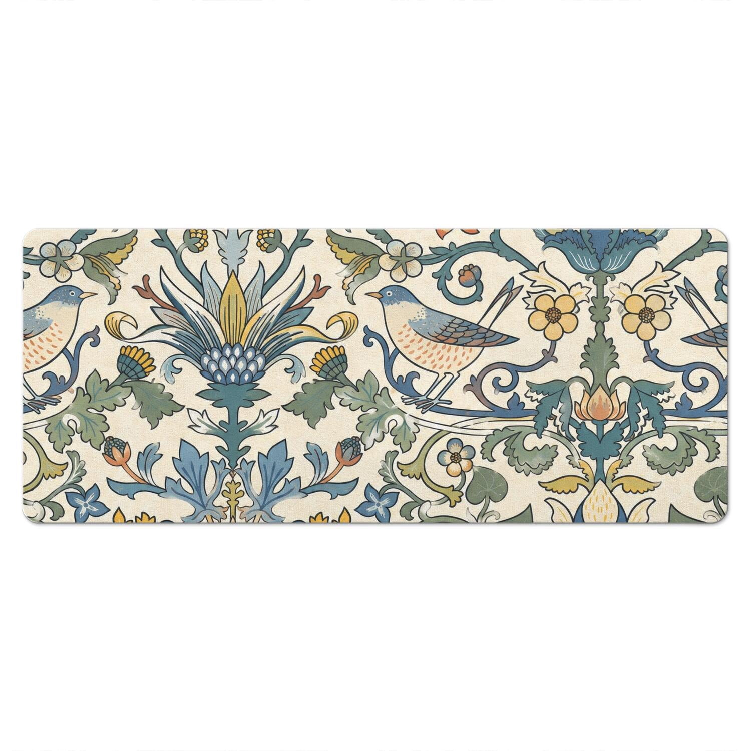 Ivory Blue Botanical Printed Non-Slip Kitchen Mat, 20 x 48 in, for ...
