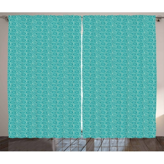Ambesonne Ivory and Blue Curtains 2 Panel Set, Oriental Swirls, 108" x 90", Teal and Ivory
