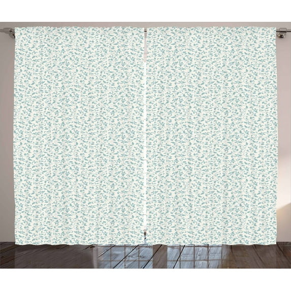 Ambesonne Ivory and Blue Curtains 2 Panel Set, Victorian Flower, 108" x 96", Turquoise and Ivory