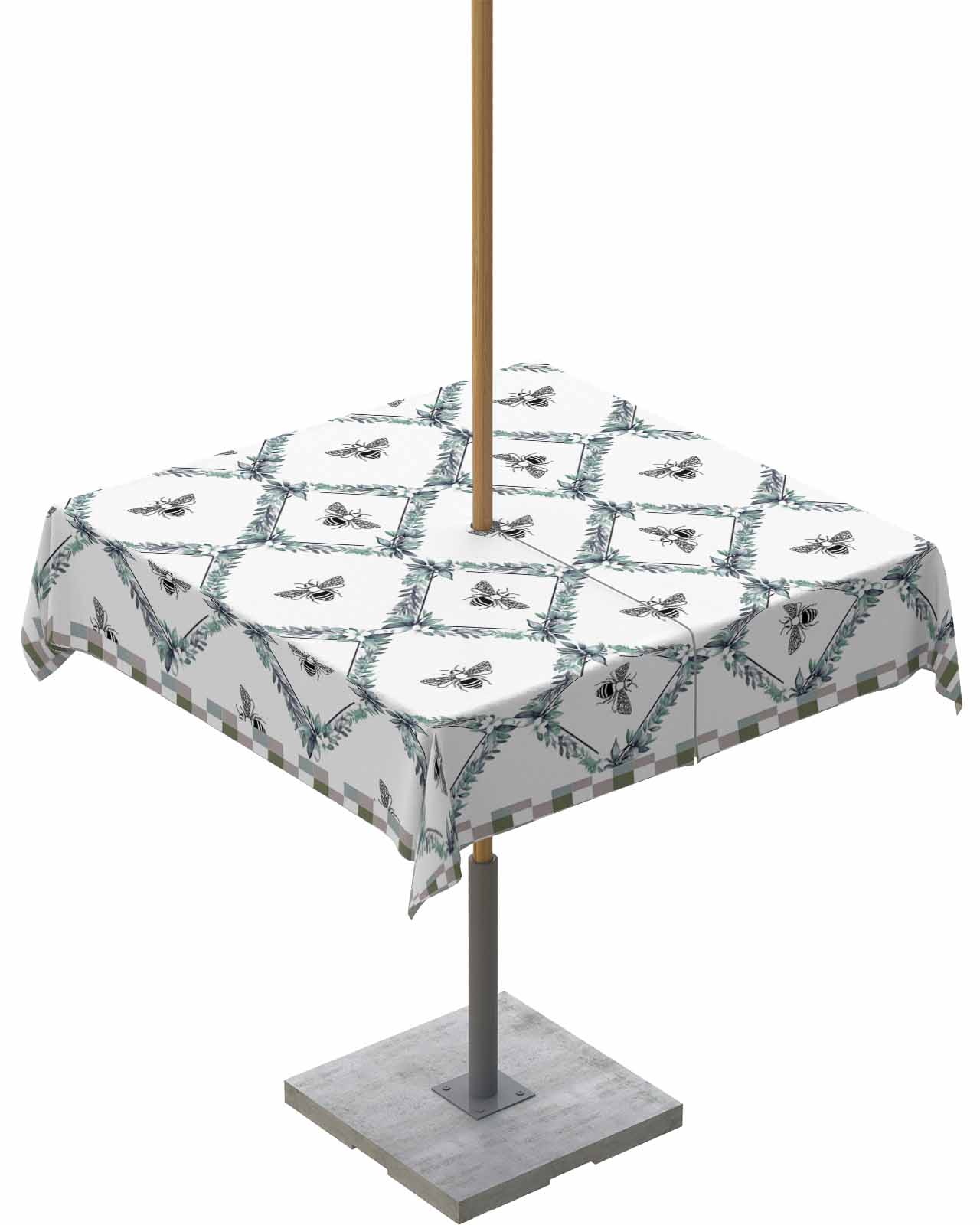 Ivory Blue Outdoor Tablecloth with Umbrella Hole and Zipper,Waterproof