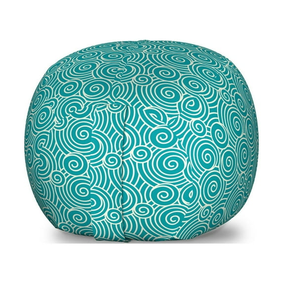 Ivory and Blue Storage Toy Bag Chair, Oriental Doodle Style Spirals Pattern Middle Eastern Motifs, Stuffed Animal Organizer Washable Bag, Large Size, Teal and Ivory, by Ambesonne