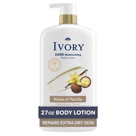 Ivory Body Lotion, 24hr Moisturizing, Absorbs Instantly, Shea Butter Blend, Notes of Vanilla Scent, 27 fl oz