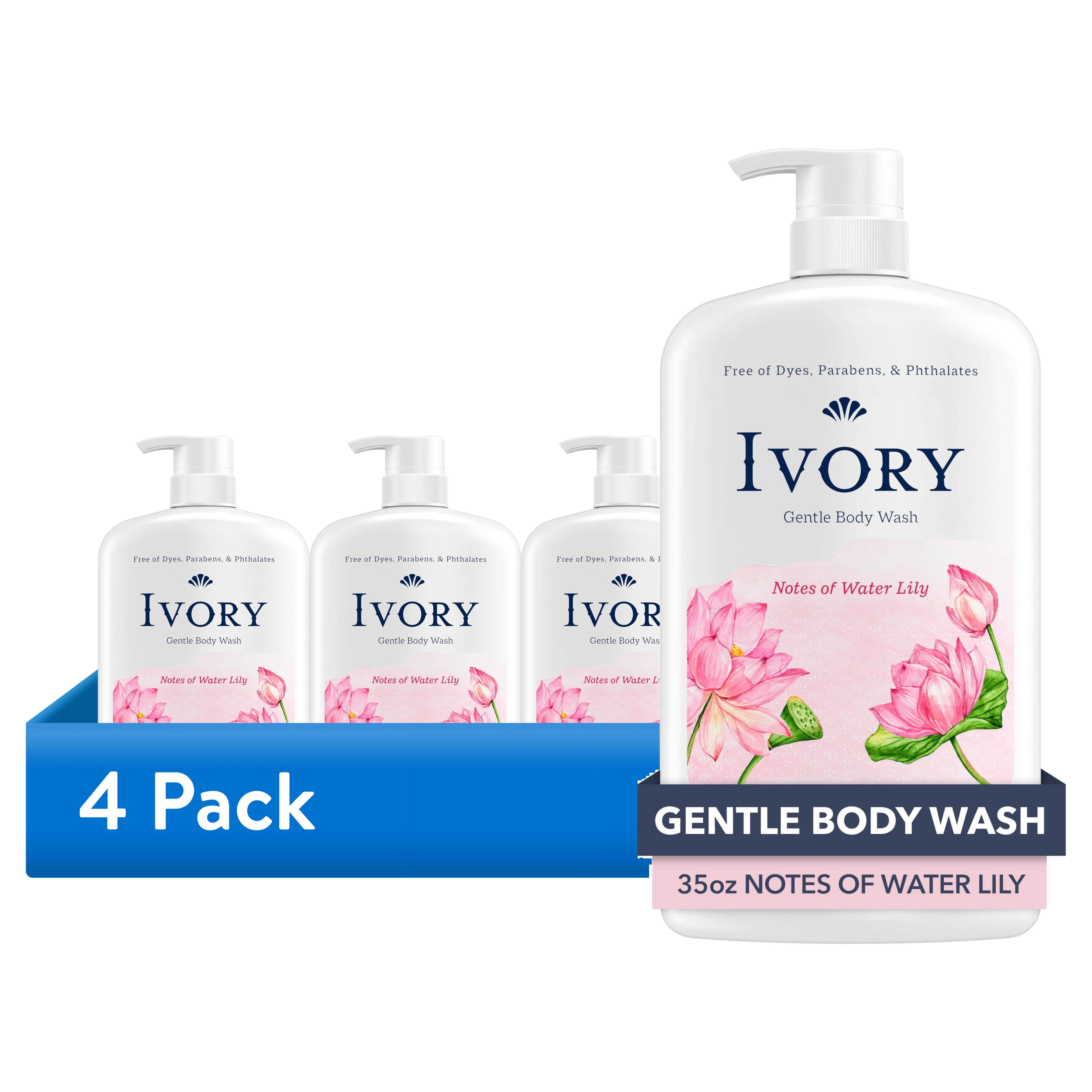 (4 pack) Ivory Body Wash, Mild & Gentle, Water Lily Scent, 35 fl oz