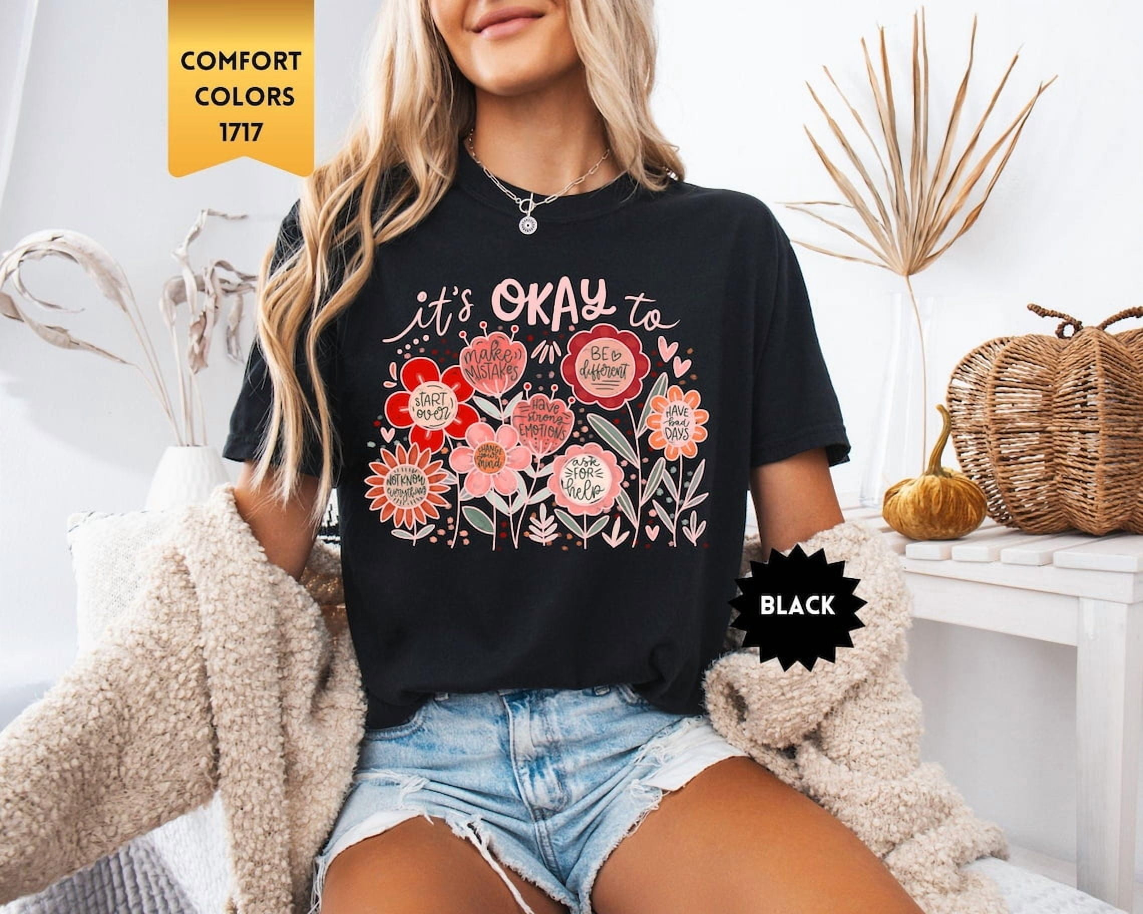 Ivory Boho Floral Graphic T-Shirt with Positive Affirmations ...