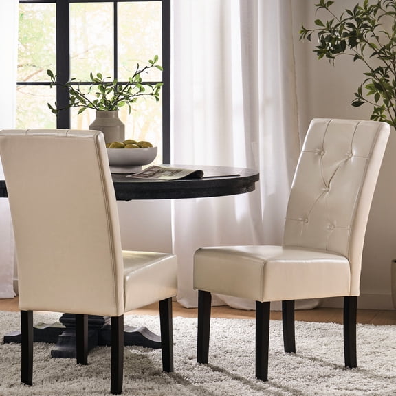 Ivory Bonded Leather - 5 - Tufted Appearance - Holiday Dining - Festive Dining Chairs