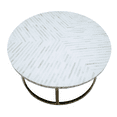 thumbnail image 1 of Ivory Bone Inlay Coffee Table – Soft Chevron Design with Light Sand Tones and Desert Modern Brass Frame, 1 of 2