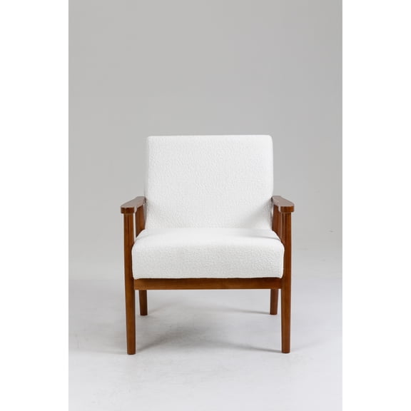 Ivory Boucle Upholstered Solid Wood Armchair - Set of 2