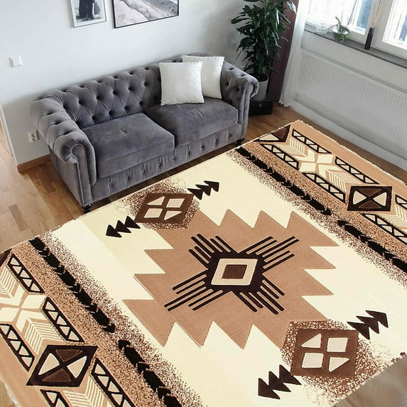 Ivory, Brown and Beige, Modern Contemporary Cabin Rug
