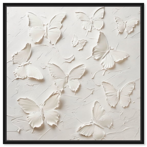 Ivory Butterflies Canvas Winter Floral Art by Art Remedy, Black Frame, 12" x 12"