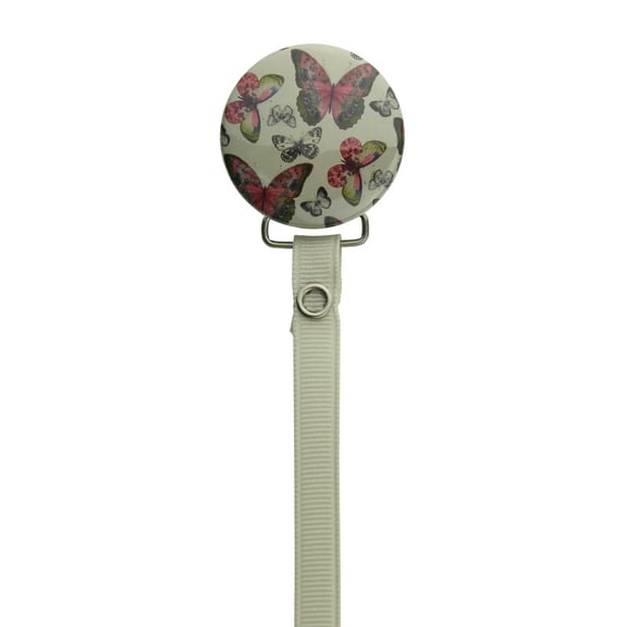 Ivory Butterflies Pacifier Clip with Matching Ribbon
