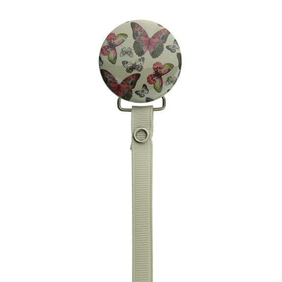 Ivory Butterflies Pacifier Clip with Matching Ribbon