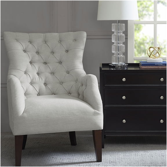 Ivory Button Tufted Wingback Chair with Solid Wood Frame, Classic Design Accent Chair for Living Room or Bedroom