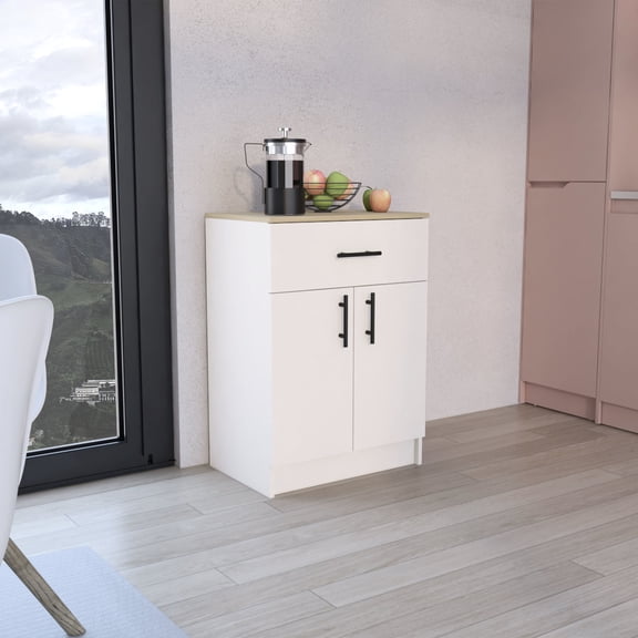 Ivory Cabinet with Drawer and Two Interior Shelves / Blends with Kitchen Decors