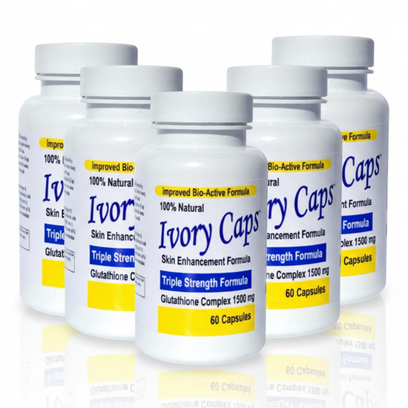 Ivory Caps Glutathione Complex 1500mg Triple Strength Skin Enhancement Formula with Alpha Lipoic Acid & Milk Thistle High Potency Glutathione Capsules Vegan, Non-GMO 60 Capsules x 5 Bottles