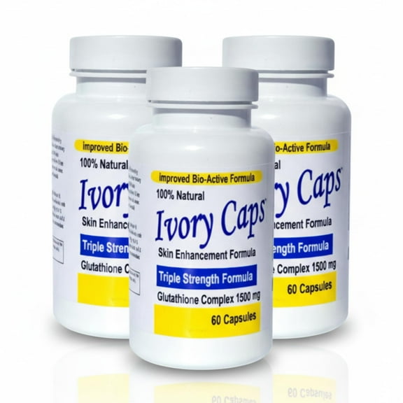 Ivory Caps Glutathione Complex 1500mg Triple Strength Skin Enhancement Formula with Alpha Lipoic Acid & Milk Thistle High Potency Glutathione Capsules Vegan, Non-GMO 60 Capsules x 3 Bottles
