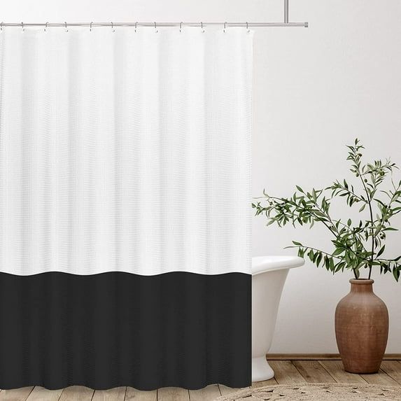 Ivory Caramel Brown 2 Color Splicing Shower Curtain, Texture Fabric Bathroom Decorative Waterproof Shower Curtian Sets 72x72 Inch with 12 Hooks