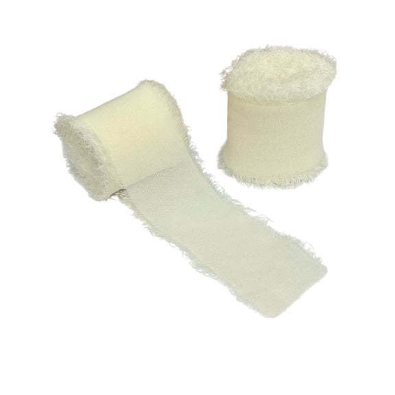 Ivory Chiffon Ribbon for Crafts - 1 1/2" x 5 Yards, 2 Rolls, Fall, Thanksgiving, Christmas, Wedding, Reception, Bridal Shower, Embellishments, DIY, Gift Bow, Hair Bows