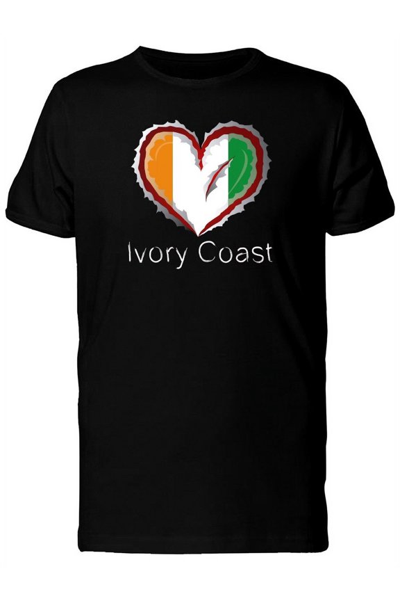 Ivory Coast Scratched Flag Heart T-Shirt Men -Image by Shutterstock, Male Medium