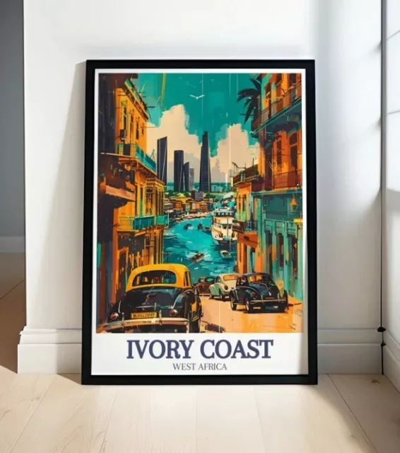 Ivory Coast Travel Poster - Abidjan Plateau District Skyline And Travel ...