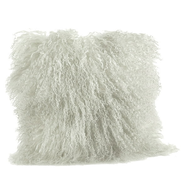 Ivory Color Real Mongolian Lamb Fur Pillow, Includes Pillow Filling.  20 Inch  Square