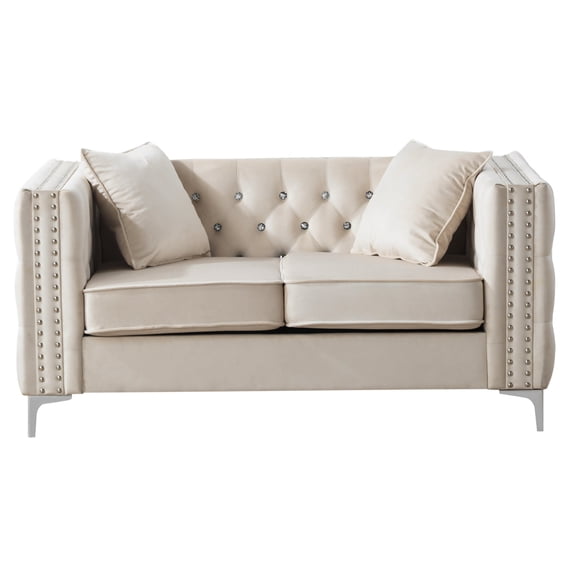 Ivory Color Velvet Foam Loveseat / Fit for Hallways