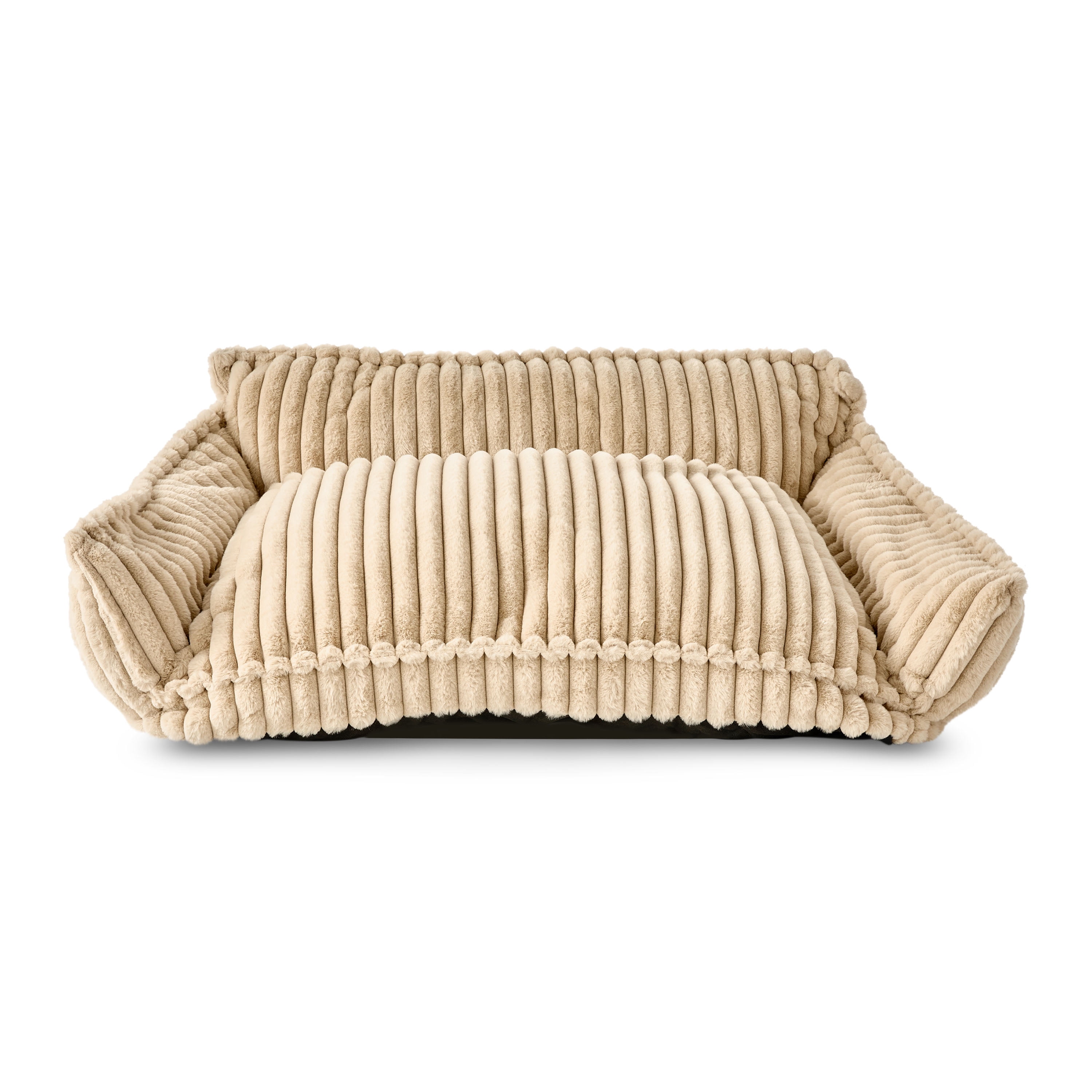 Vibrant Life Large Plush Cord Sofa Style Dog Bed, Cream, 28" x 38"