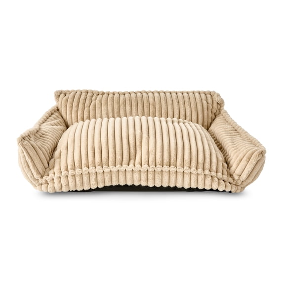 Vibrant Life Large Plush Cord Sofa Style Dog Bed, Cream, 28" x 38"