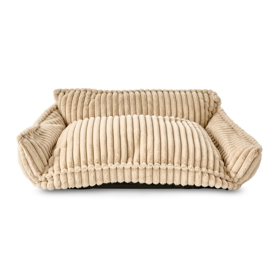 Vibrant Life Large Plush Cord Sofa Style Dog Bed, Cream, 28" x 38"