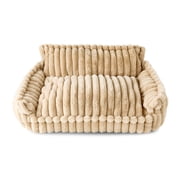 Vibrant Life Small Plush Cord Sofa Style Dog Bed, Cream, 17" x 24"