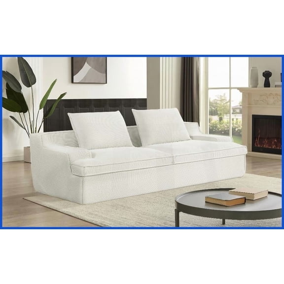 Ivory Corduroy Oversized 4-Seater Sofa for Living Room - 90 Inch Wide, Full Foam Comfort, No Assembly