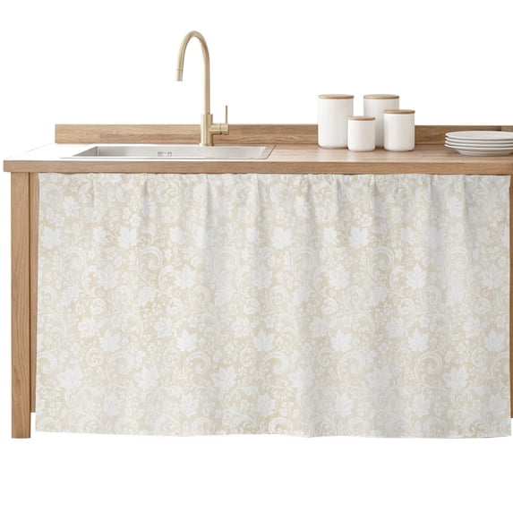 Ivory Cream Florals Cabinet Curtains 28"x51" Sink Skirt for Bathroom Kitchen, Abstract Damask Flowers European Style Self Stick Adhesive Under Desk Covers Tall Laundry Cabinet Storage Organizer