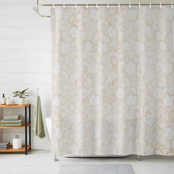 Ivory Cream Florals Shower Curtains for Bathroom, Abstract Damask Flowers European Style Waterproof Fabric Shower Curtain, Decorative Bathroom Curtain for Bathtub, 72"x84", No Hooks Included